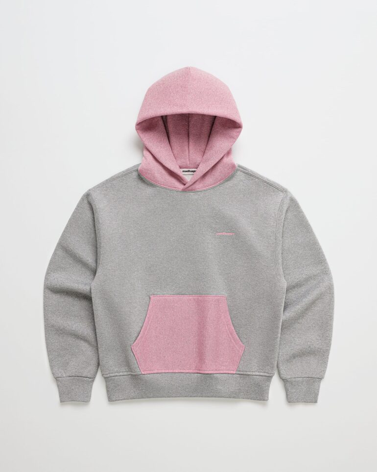 Glitter Midweight Colorblock Grey And Pink Hoodie